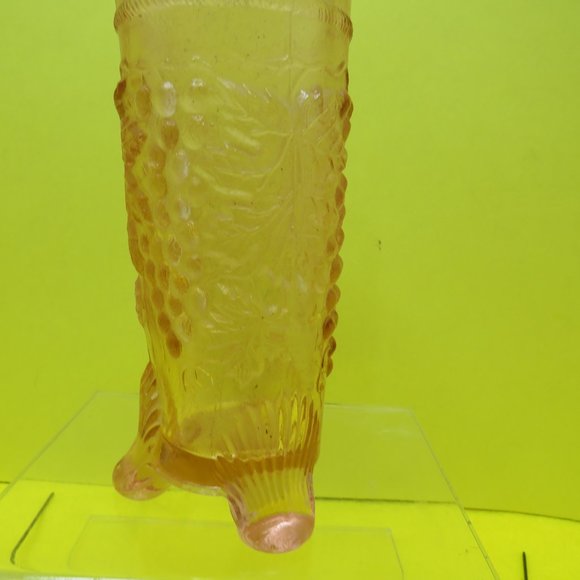 VTG Northwood Footed Pink Glass Grape Pattern Hat Pin Vase Holder w/8 Hat Pins.